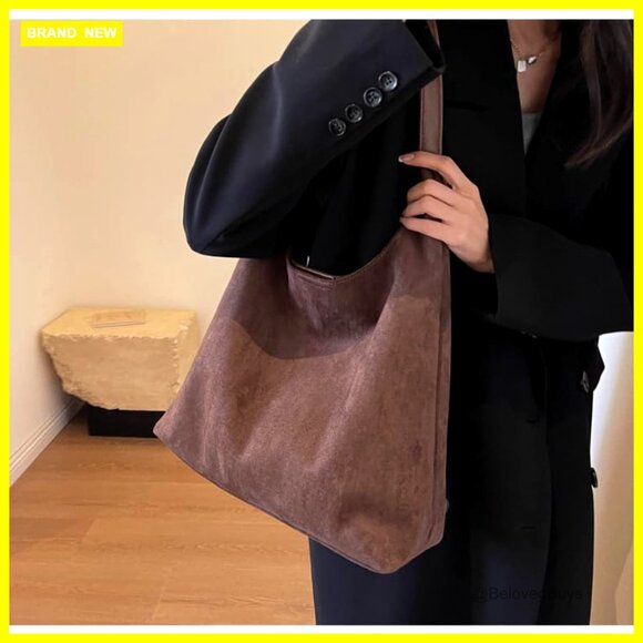 Large Faux Suede Hobo Tote Bag for Women Office Everyday Use - Picture 2 of 6